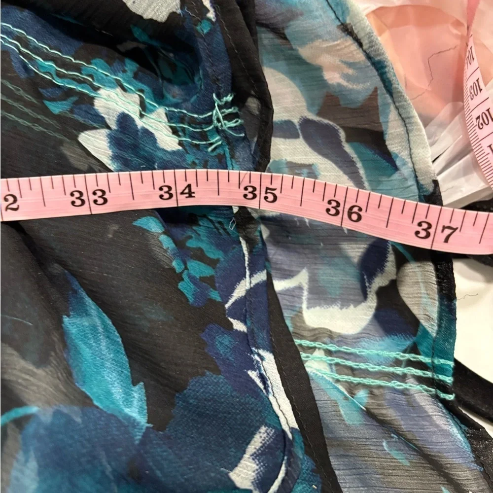 Tassel Floral Black and Teal Scarf